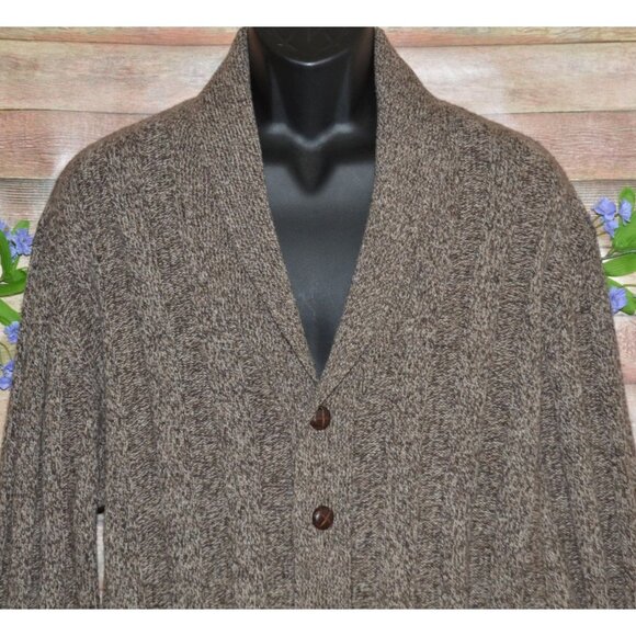 Jos. A. Bank Mens Brown Shawl Collar Cardigan Sweater XL Lambs Wool Grandpa - Picture 2 of 7